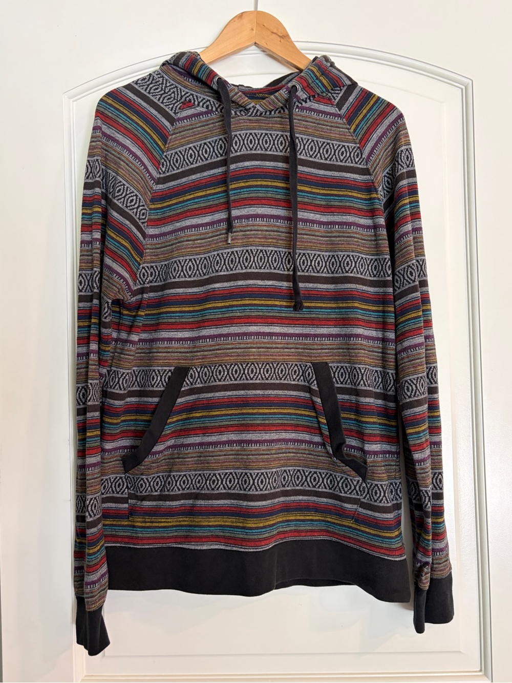 Beautiful Giant Boho Aztec Pull Over Hoodie Sweatshirt Hippy Top Front Pocket L